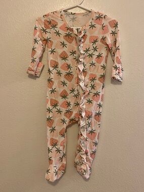 Caden Lane Pink Strawberry Ruffle Footed Bamboo One-Piece